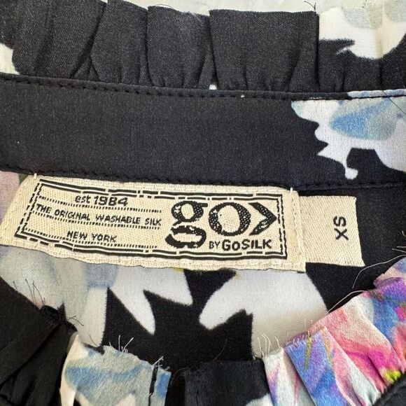 Go Silk Go Draped Over Halter tank blouse washable silk floral blouse size XS - Picture 4 of 7